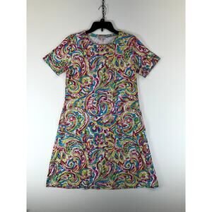 Keylime Pink Dress Women’s Large Multicolor Floral Short Sleeve Nylon Blend
